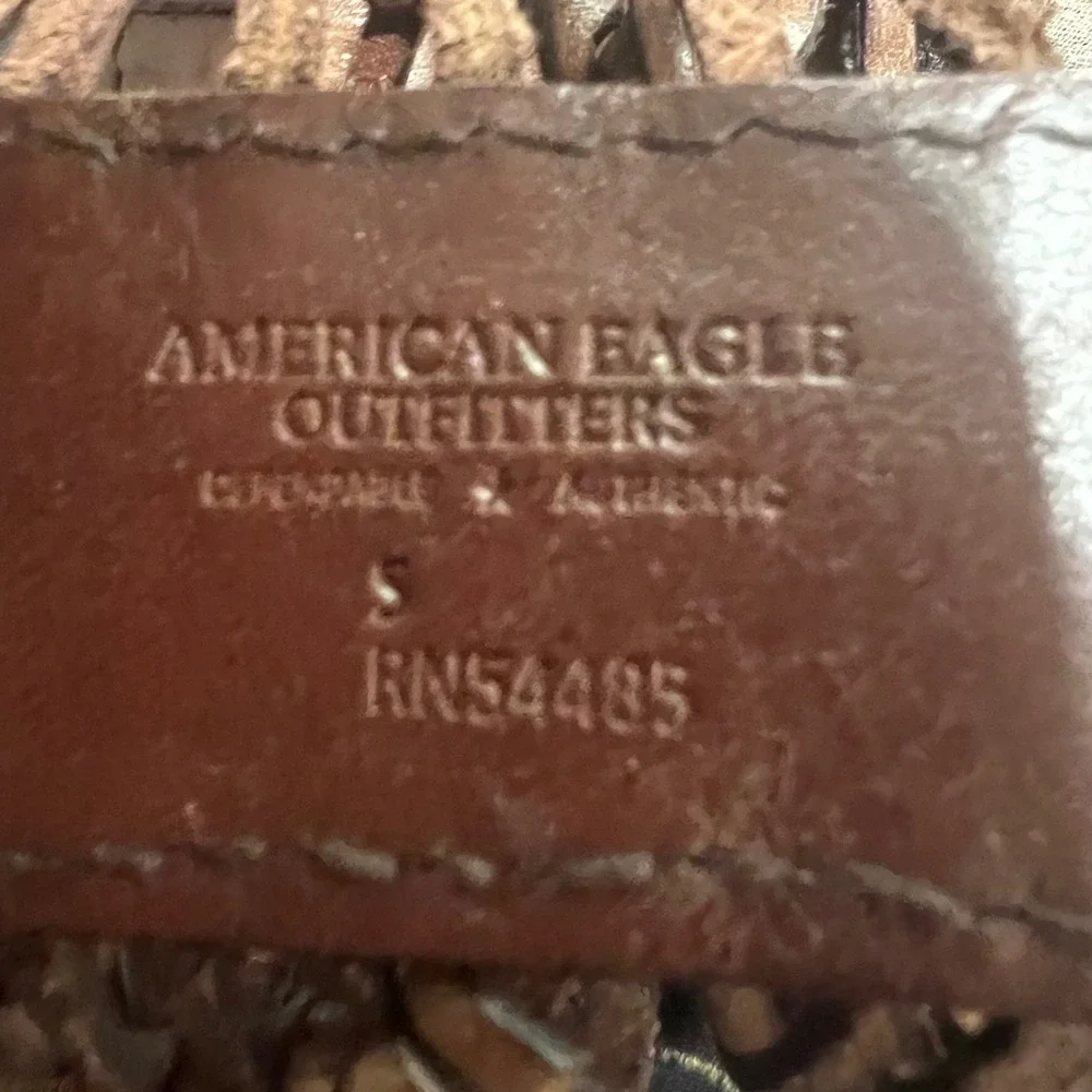 Vintage American Eagle Brown Leather Woven Macrame Fringe Tie Waist Belt Boho